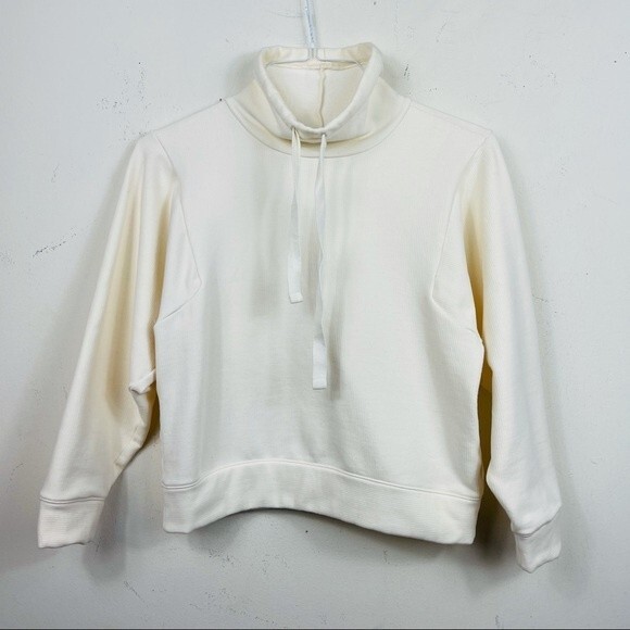 New Madewell MWL Ribbed Funnelneck Sweatshirt XS Cream Relaxed Slouchy Boxy - Picture 7 of 13